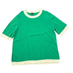 Talbots Pullover Lightweight Sweater Cotton Rayon Short‎ Sleeve XL Green White